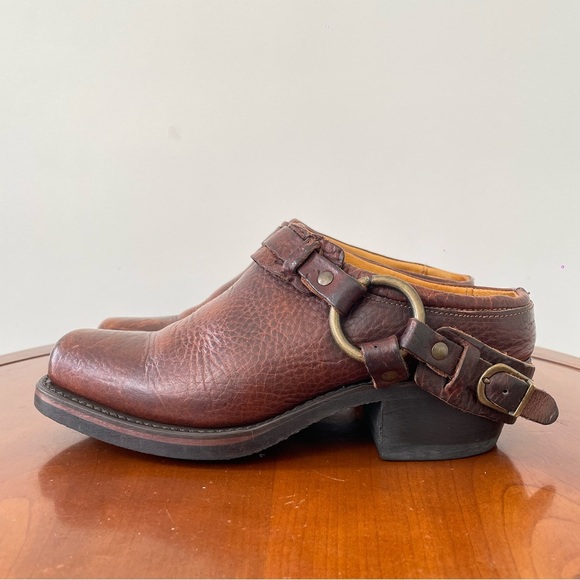 Frye Belted Harness Cowboy Heel Mule Clogs - Picture 2 of 8